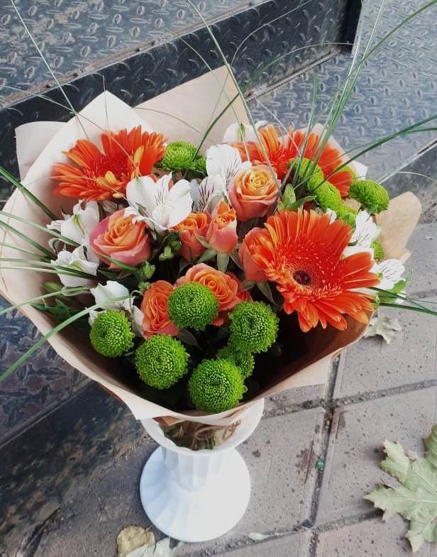 Букет цветов из: Герберы, Хризантемы, Альстромерии и Розы в Сармаково