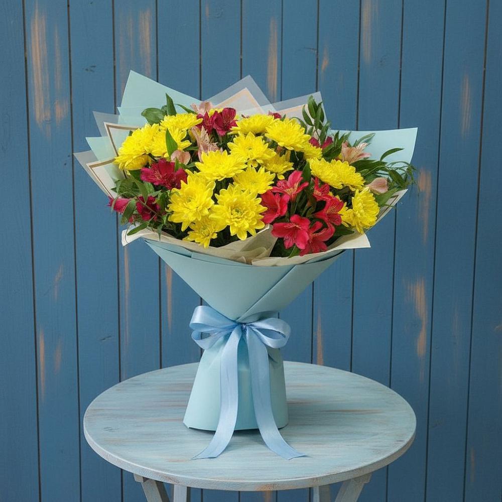 Букет цветов из: Альстромерии и Хризантемы в Сармаково