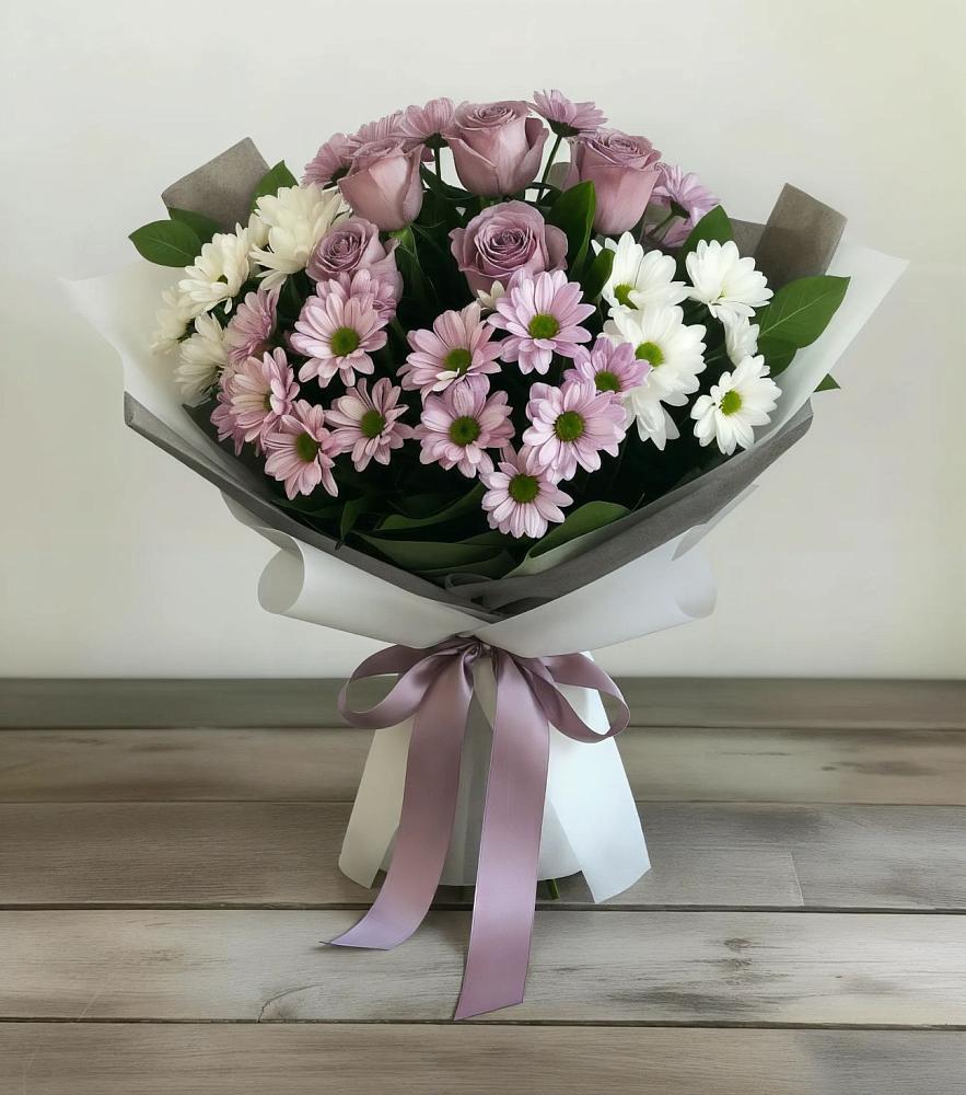 Букет цветов из: Хризантемы и Розы в Сармаково