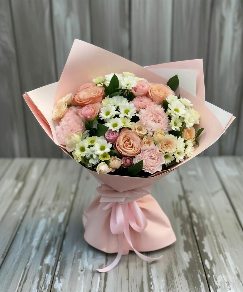 Букет цветов из: Гвоздики, Розы и Хризантемы в Сармаково