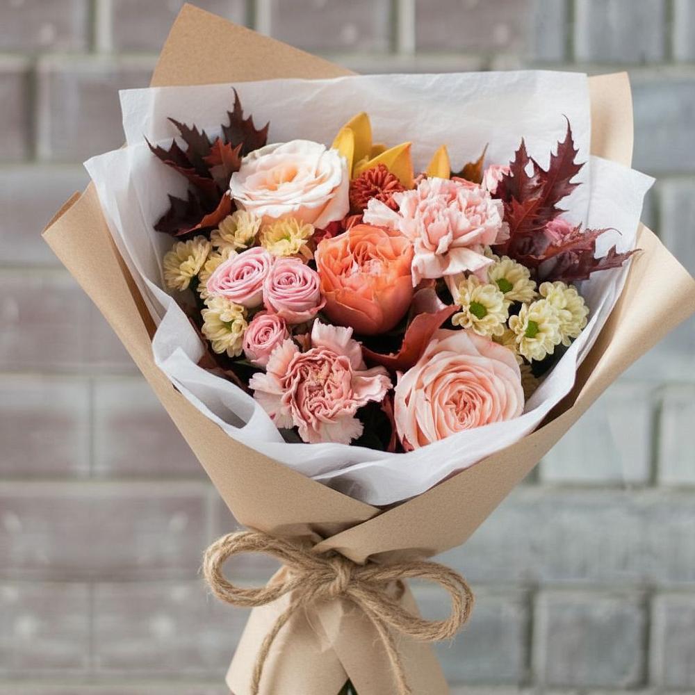 Букет цветов из: Гвоздики, Хризантемы и Розы в Сармаково