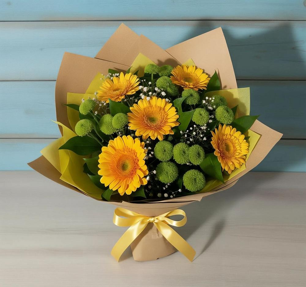 Букет цветов из: Герберы и Хризантемы в Сармаково