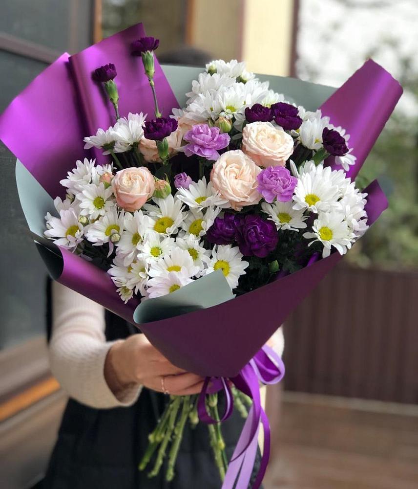 Букет цветов из: Хризантемы, Гвоздики и Розы в Сармаково