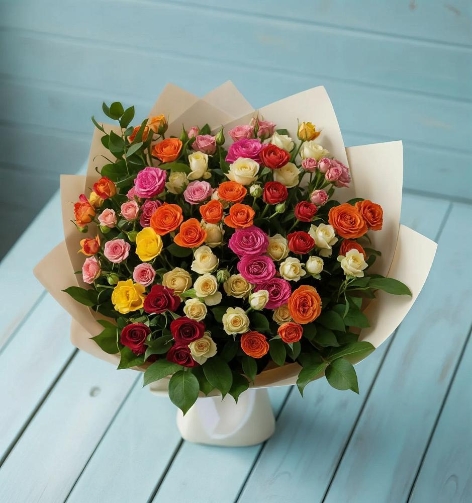 Букет Микс из разноцветных кустовых роз в Сармаково