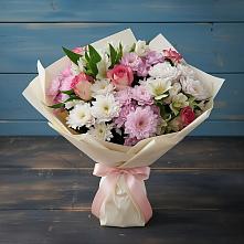 Букет цветов из:  Хризантемы, Альстромерии и Розы в Сармаково