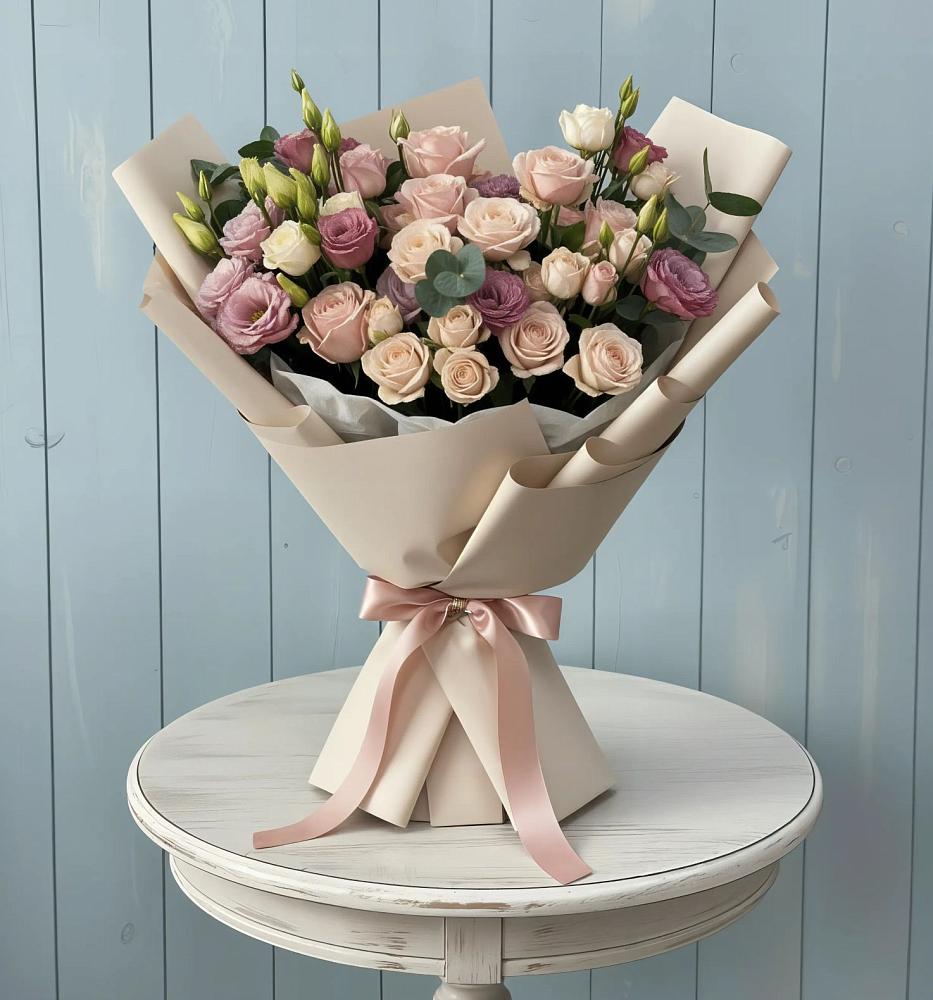 Букет цветов из: Розы и Лизиантусы в Сармаково