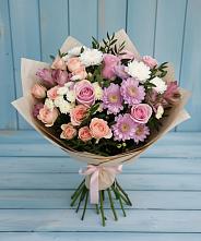 Букет цветов из:  Хризантемы, Розы и Альстромерии в Сармаково