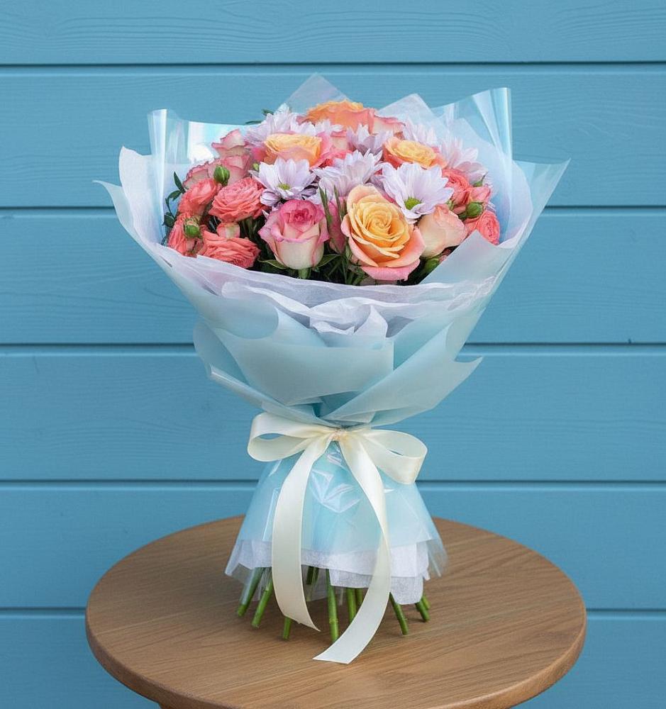 Букет цветов из: Хризантемы и Розы в Сармаково